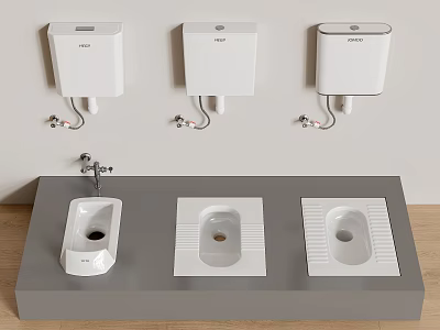 Modern White Squat Toilets With Wall Mounted Cisterns And Grey Platform Design 3d model