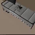 Entryway Bench With Checkered Cushion Stacked Books And Shoe Storage Drawers On Beige Wall