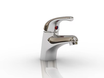 Modern Chrome Faucet With Curved Spout Single Handle And Red Indicator 3d model