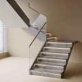 Modern Indoor Staircase With Glass Railing Gray Steps And LED Strip Lighting