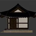 Ancient Architecture Model With Traditional Black Tiled Roof Wooden Structure And Stone Pedestal 3d model