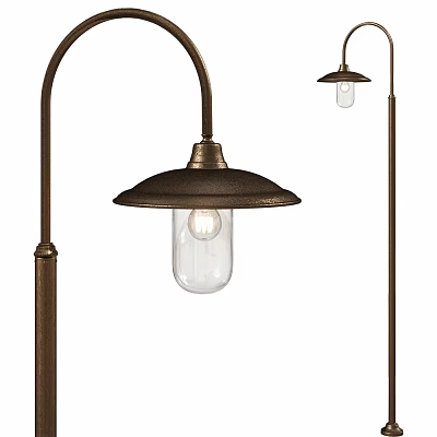 Vintage Bronze Floor Lamp With Arched Metal Pole Wide Brim Shade And Clear Glass Bulb 3d model