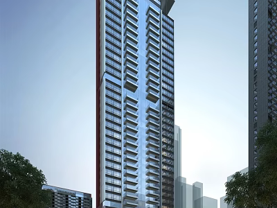 Modern High Rise Residential Building Exterior With Glass Facade Balconies And Urban Surroundings 3d model