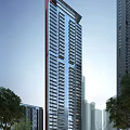 Modern High Rise Residential Building Exterior With Glass Facade Balconies And Urban Surroundings