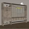 Natural Wooden Storage Cabinet With Clothing Rack Decorative Bowls And Shoe Compartment