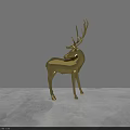 Golden Deer Sculpture Display With Smooth Metallic Surface White Wall And Gray Floor