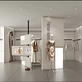 Modern Clothing Store Interior With Mannequins Wearing Dresses And Hanging Clothes Racks