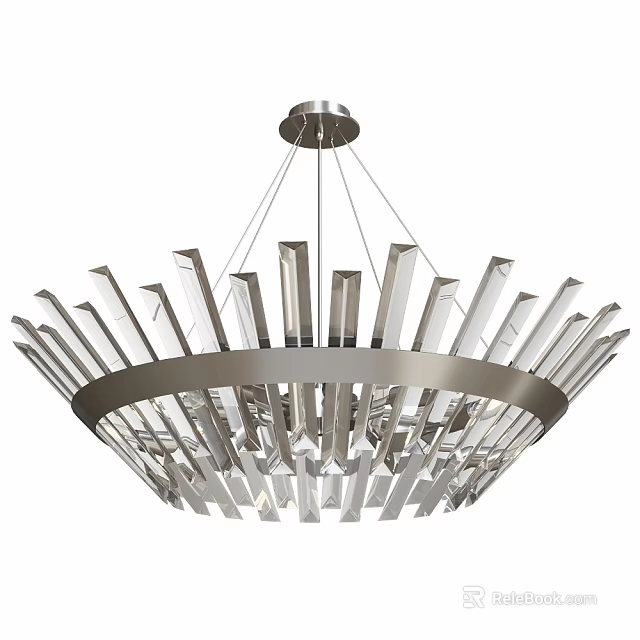 Modern Hanging Ceiling Light With Metal Frame And Transparent Elongated Elements 3d model