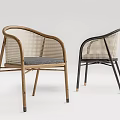 Stylish Modern Leisure Chairs With Rattan Backrest Gray Cushion And Wood Black Frames