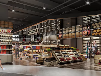 Well Organized Supermarket Department Store Featuring Various Products On Shelves And Customers Shopping 3d model