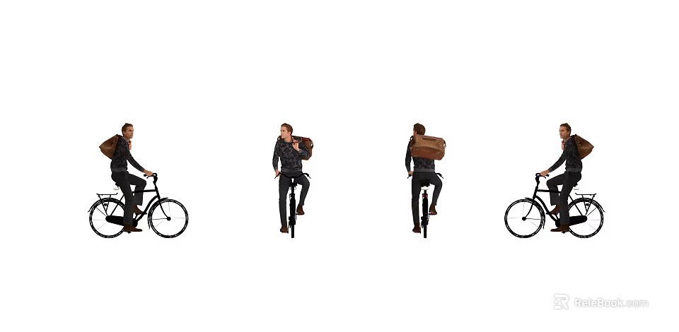 A Man Riding A Bicycle And Carrying A Backpack In Different Poses 3d model 