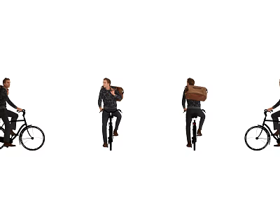 A Man Riding A Bicycle And Carrying A Backpack In Different Poses 3d model