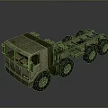 Military Truck Chassis Model With Multiple Wheels In Khaki Color And Wooden Texture