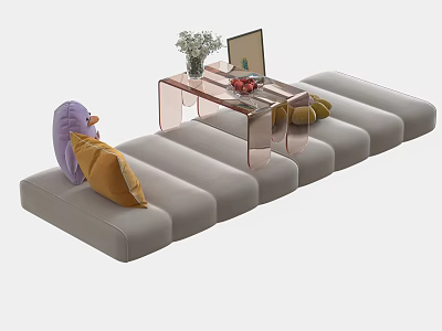 Modern Living Room Interior With Gray Sofa Transparent Table And Decorative Pillows 3d model