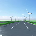 Road Infrastructure With Curved Road Street Lamps Modern Building And Striped Crosswalk