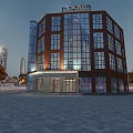 Modern Hotel Building With Glass Facade Illuminated In Urban Square