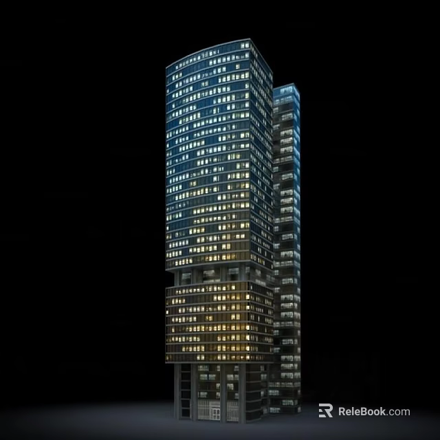 Illuminated Mixed Use Commercial Tower With Night View And Modern Architecture 3d model 