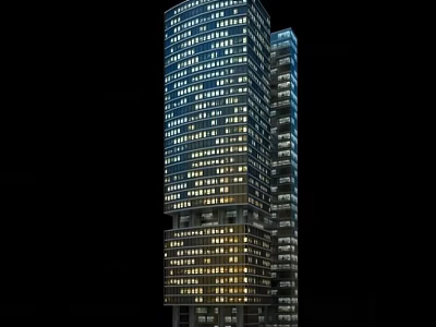 Illuminated Mixed Use Commercial Tower With Night View And Modern Architecture 3d model