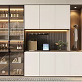 Modern White Wine Cabinet with Glass Doors Wine Bottles Glasses and Lighting