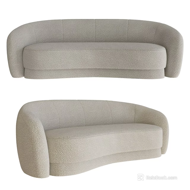 Elegant Curved Arm Multi Seater Sofa In Soft Beige Velvet For Living Room 3d model 