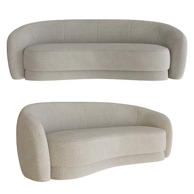Elegant Curved Arm Multi Seater Sofa In Soft Beige Velvet For Living Room 3d model