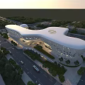 Modern Museum Building With Curved Roof Glass Facade And Urban Landscape
