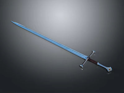 Medieval Long Sword With Shiny Metal Blade And Crossguard Wooden Hilt Design 3d model