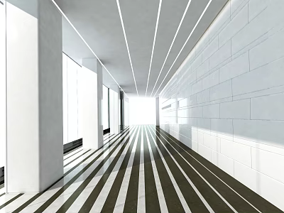 Modern Minimalist Corridor Interior With White Walls And Striped Floor Design 3d model