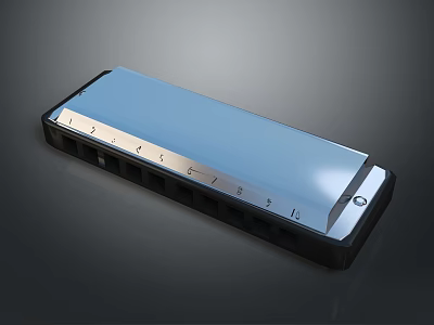 Modern Metal Harmonica With Blowing Holes And Professional Musical Instrument Design 3d model