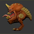 Fierce Orange Monster Character with Yellow Horns Wings Sharp Claws and Open Mouth