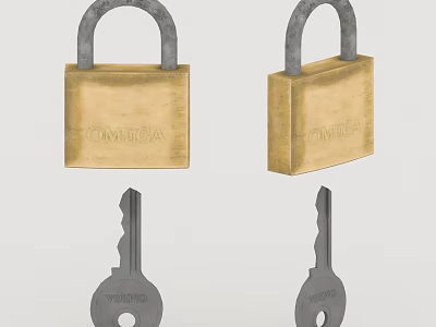 Omega Brass Padlocks and Matching Keys Set for Security Applications 3d model