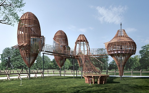 Tree House Construction Wooden House Construction Ecological Construction Camp Tree House 3d model