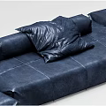 Navy Blue Leather Outdoor Sofa With Modular Design And Comfortable Cushions 3d model