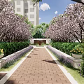 Residential Landscape With Lush Trees Greenery Wooden Deck Walkway Outdoor Seating And White Umbrella