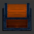 Open Wooden Treasure Chest With Orange Blue Frame And Lock Design