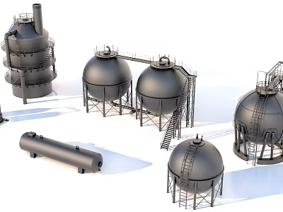 Industrial Storage Tanks With Multiple Metal Vessels Ladders And Pipes Setup 3d model