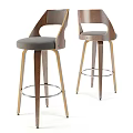 Modern Bar Stools With Wooden Legs Gray Padded Seat And Metal Footrest