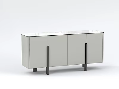Modern Light Gray Sideboard With Glass Top And Metal Legs Cabinet Doors 3d model