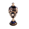 Intricate Egg Shaped Sculpture Carving With Black Gold Decor And Pearl Top Blue Gemstone Base