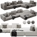 Gray And White Sectional Sofa Set With Pillows And Throw Blankets 3d model