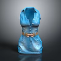 Stylish Blue Denim Sleeveless Dress With Brown Belt And Buttons