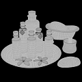 Stylish Bathroom Accessories with Essential Oil Bottles Candle Flowers and Stone