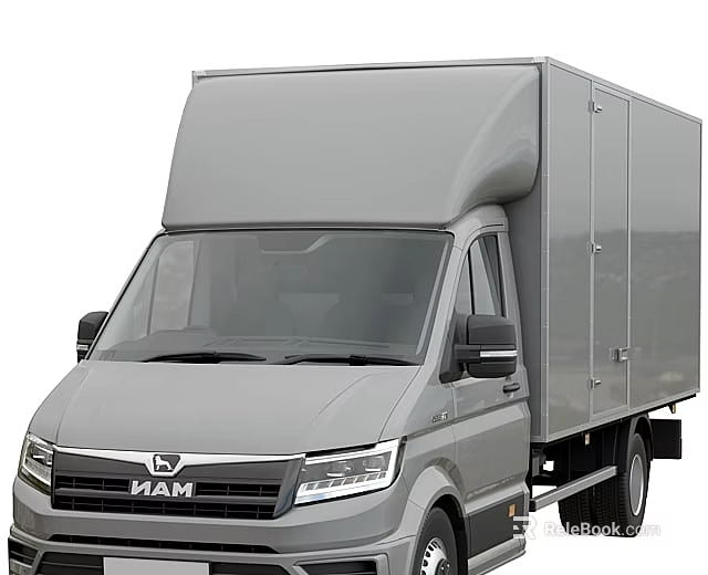 MAM Gray Cargo Van Front View With Enclosed Cargo Box Headlights And Windshield 3d model 