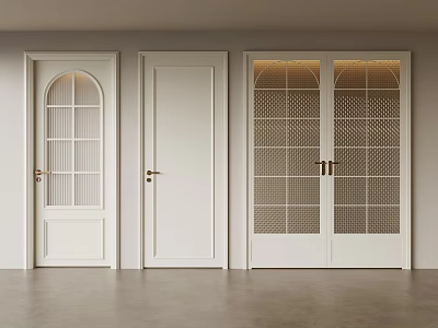 White Interior Doors Featuring Arch Top Glass Panel And Double Glass Panel Designs 3d model