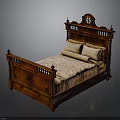Classical Wooden Bed With Carved Headboard Footboard And Beige Bedding Pillows