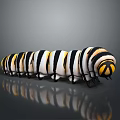 Realistic Animal Painting of Striped Caterpillar with Black White Yellow Colors