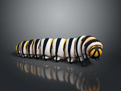 Realistic Animal Painting of Striped Caterpillar with Black White Yellow Colors 3d model