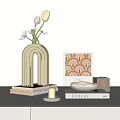 Decorative Ornaments Set Featuring Green Arch Vase Flowers Books Arch Painting White Sculpture And Candle
