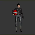 Motorcycle Rider Wearing Black Leather Jacket Jeans Boots And Red White Helmet