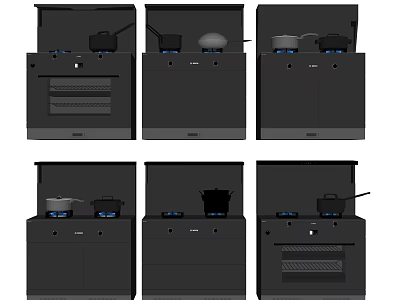 Modern Black Built in Kitchen Appliances With Stove And Oven Cabinet Design 3d model